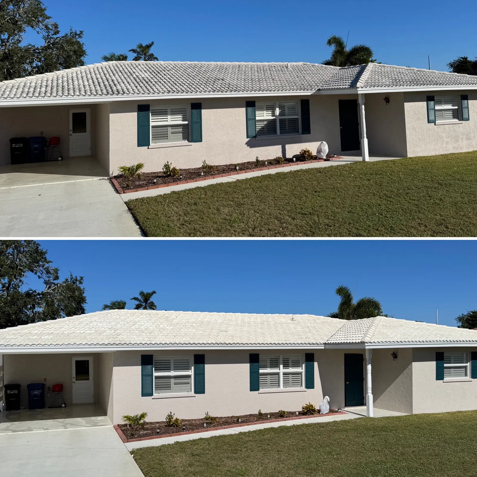 Roof soft wash before and after in Bradenton