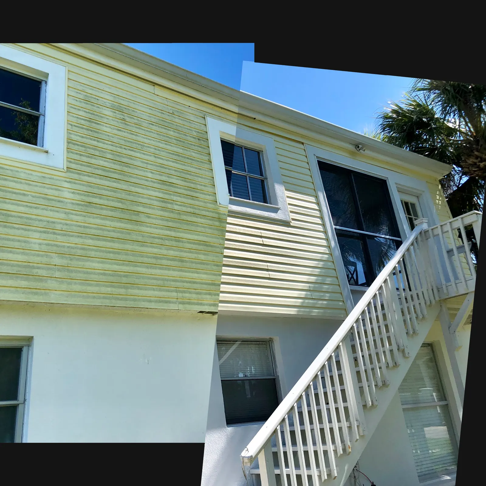 Yellow Sarasota home before and after soft wash