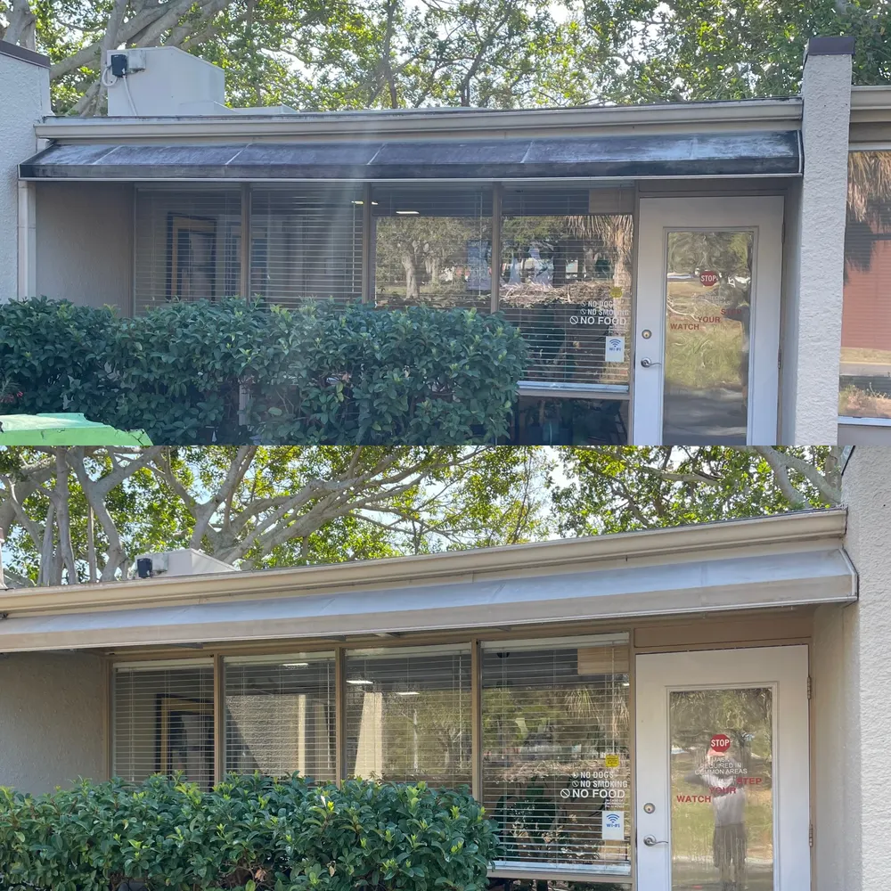 Business awning before and after cleaning