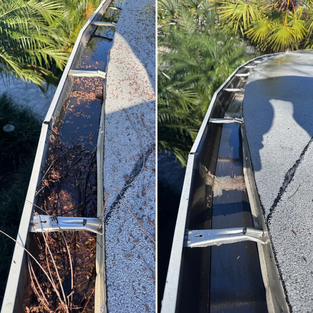 Gutters before and after hand cleaning
