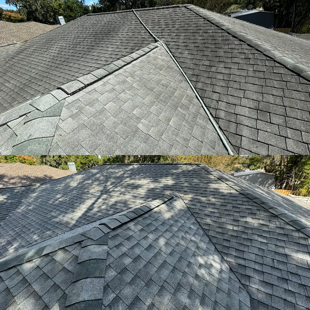 Asphalt shingle roof before and after soft wash