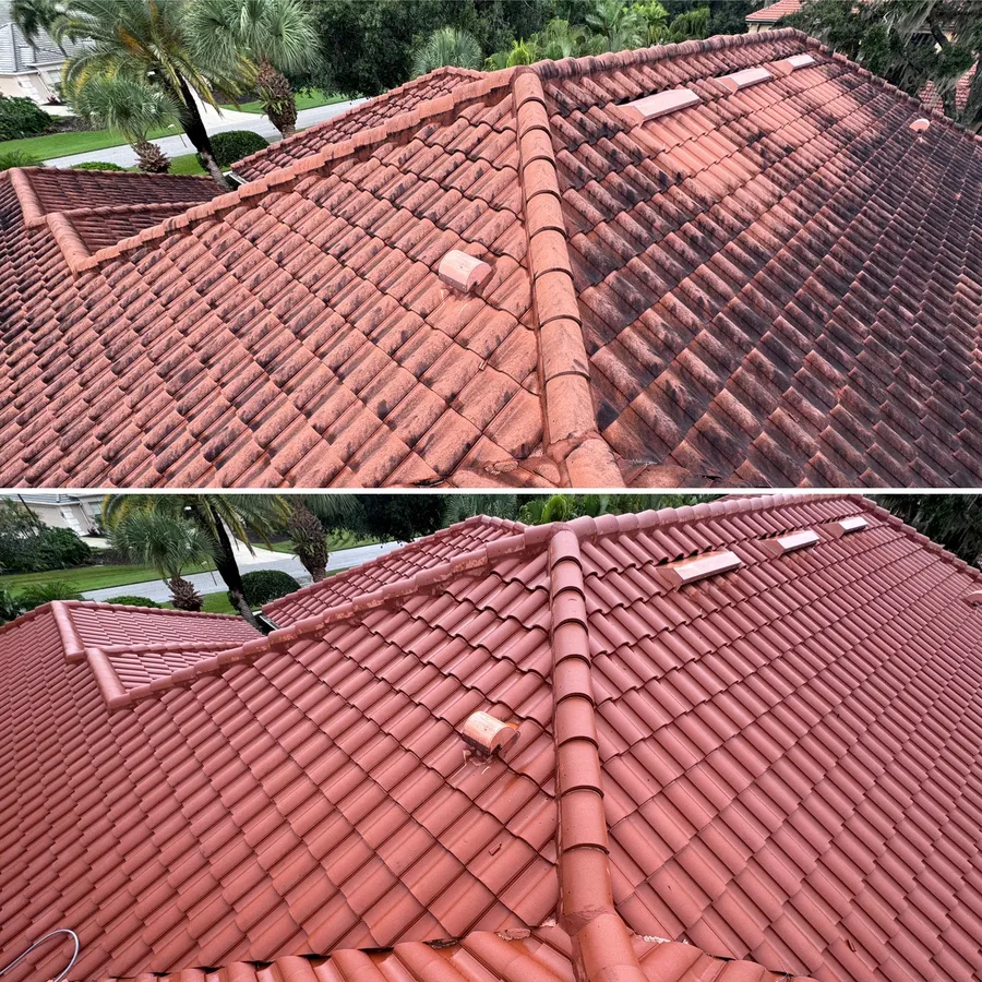 Tile roof soft washed at Laurel Oaks Country Club in Sarasota